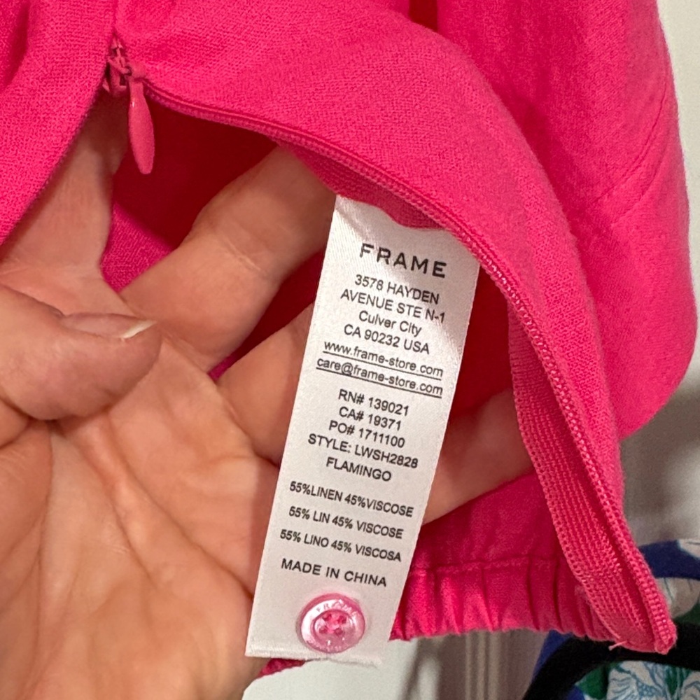 Frame Denim Bright Pink Cropped Short-Sleeve Linen top - Picture 4 of 5